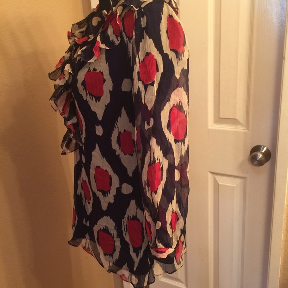 DVF Blue,red and off white ruffle layered top - Picture 6 of 8